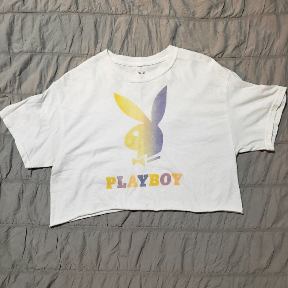 COPY Playboy Cropped T-Shirt Juinor Medium Pastel White Yellow and Purple